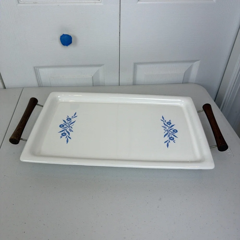 Vintage Corning Ware Cornflower Broil & Bake Tray With Serving Rack Stand P 35 B